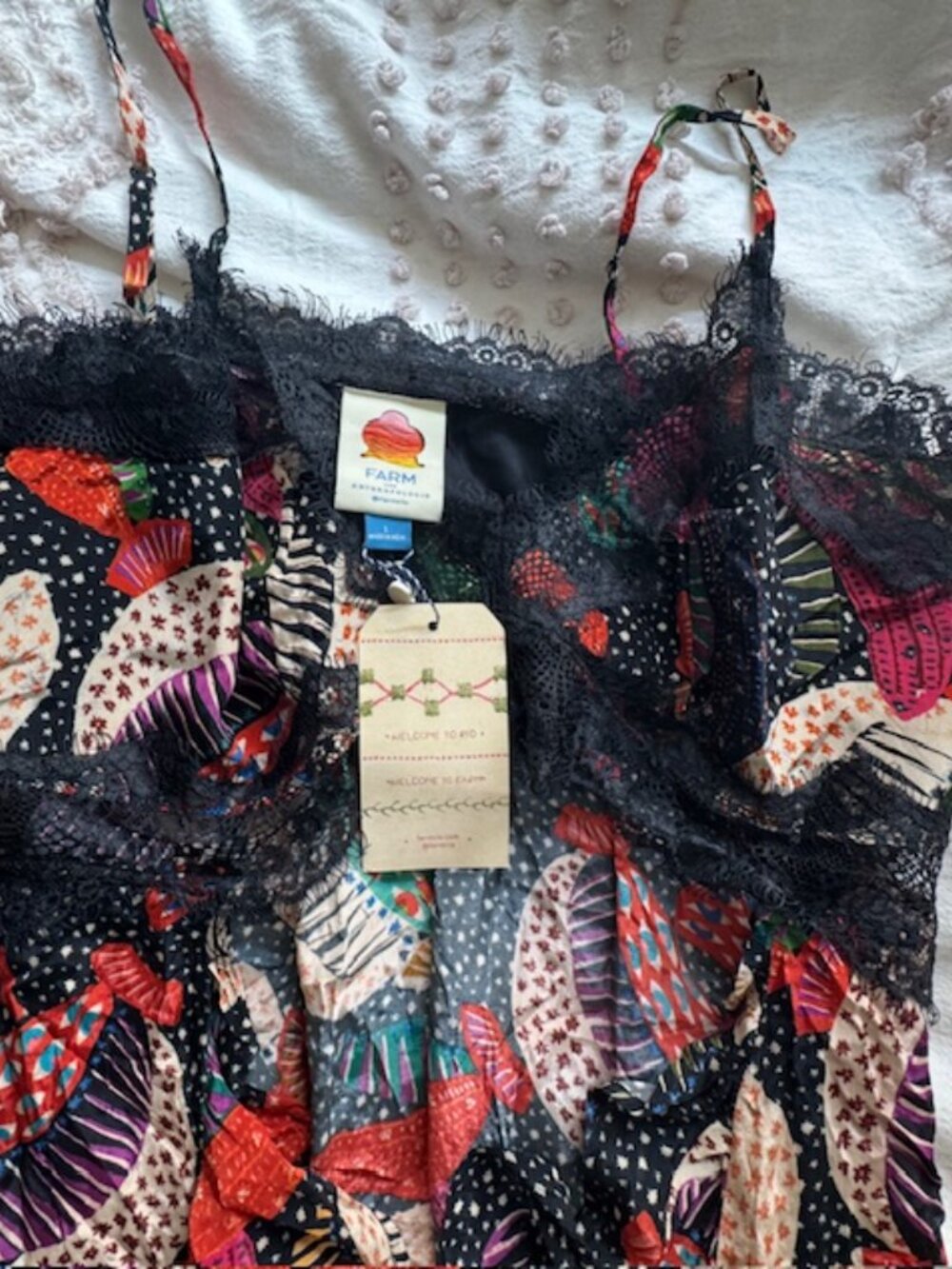 NWT Anthropologie Farm Rio Long Lace Ruffled Cami Tank Top Women's Size L - Picture 9 of 9